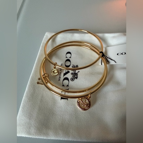 Coach Gold Bangle charm Bracelet Set of 3 - Picture 2 of 3